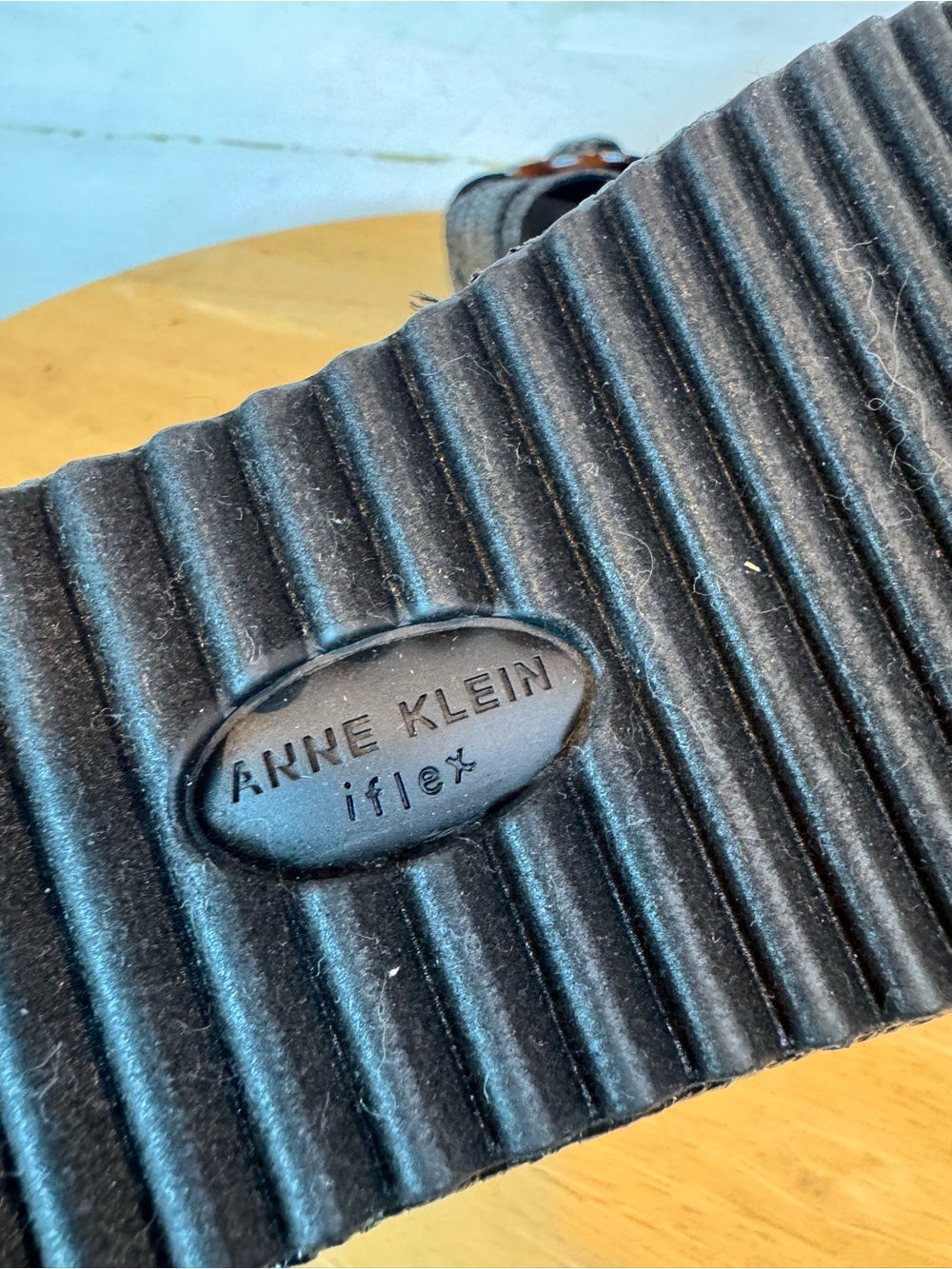 Anne Klein | Black iFlex Slide Sandal with Tortoise Shell Buckle, 8 - Picture 11 of 11